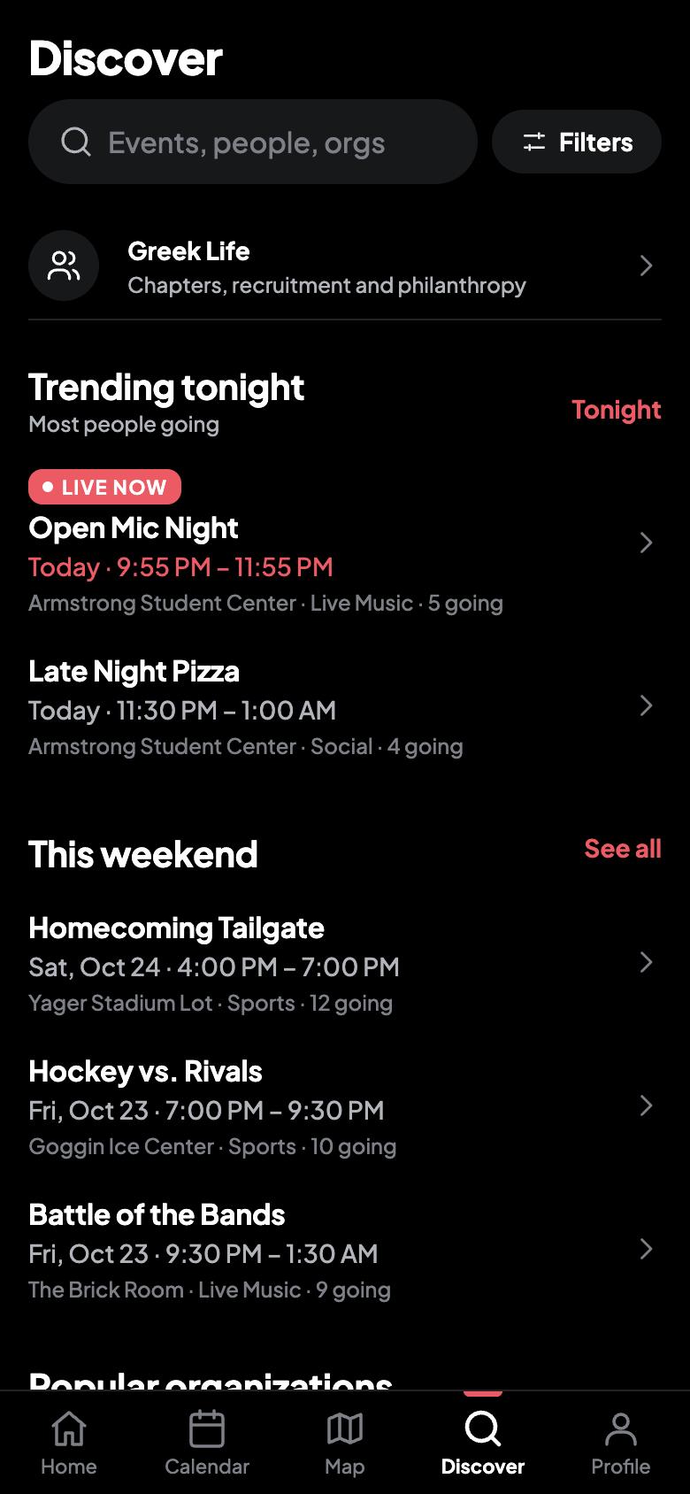 Discover: trending tonight and this weekend