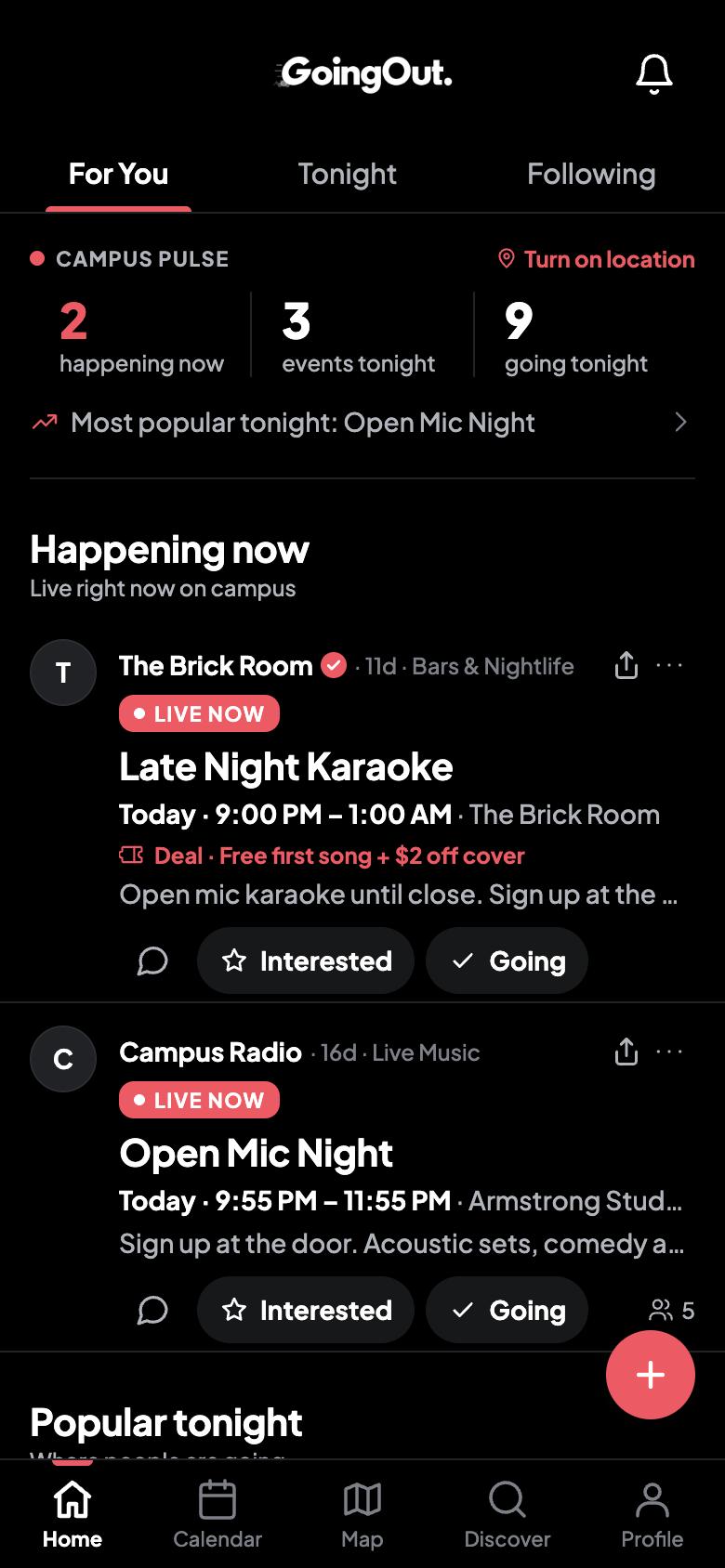 Home: what's happening now and popular tonight